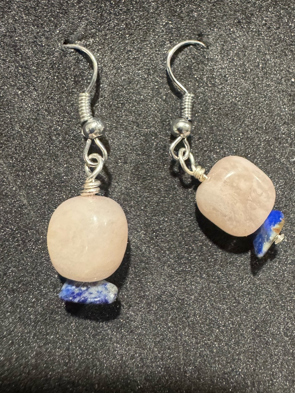 Handmade moonstone & Lapis Drop Earrings - Pink and Blue Women Jewelry